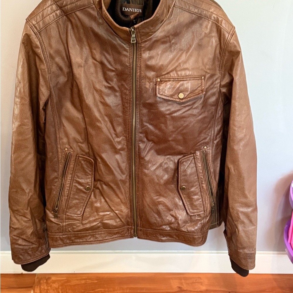 Danier Brown Bomber Jacket with Ribbed Details
